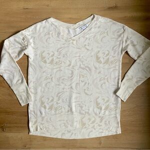 Athleta Oversized Tunic Sweatshirt Cream Paisley Print Thumbholes S/P